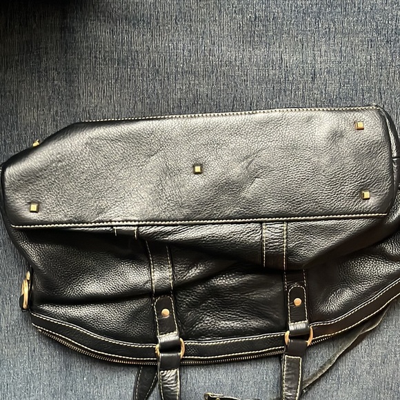 BARNEYS NEW YORK genuine leather black satchel with gold hardware - Picture 5 of 6